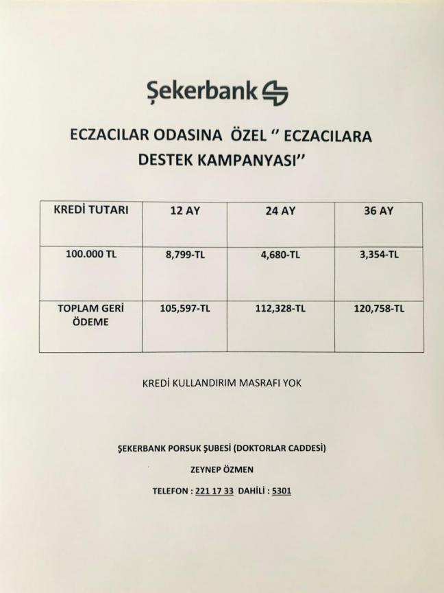 ŞEKERBANK ECZACILARA DESTEK KAMPANYASI