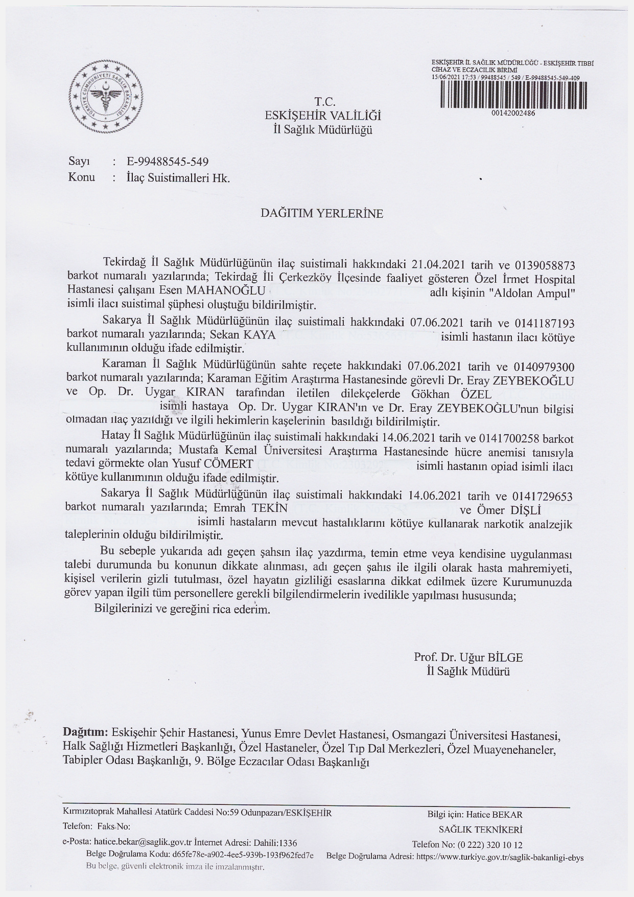 İl Sağlık Müdürlüğü'nden Gelen “İlaç Suistimalleri