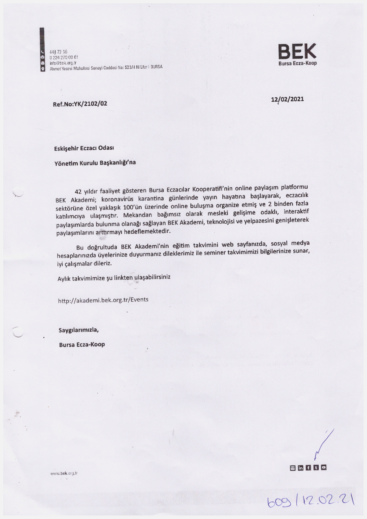 BEK Akademi Eğitim Takvimi Hak. 