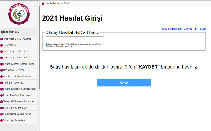 2021 Yılı Hasılat Bilgisinin EBS’ye Kayıt Edilmesi Hakkında