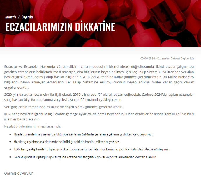 GÜNCELLENDİ - TİTCK TARAFINDAN YAYIMLANAN HASILAT GİRİŞİ KONULU DUYURU
